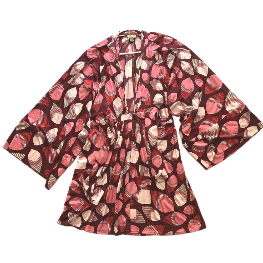 Issa London Dress Womens 10 Red Pink Silk Wrap Kimono Sleeve Geometric Belted